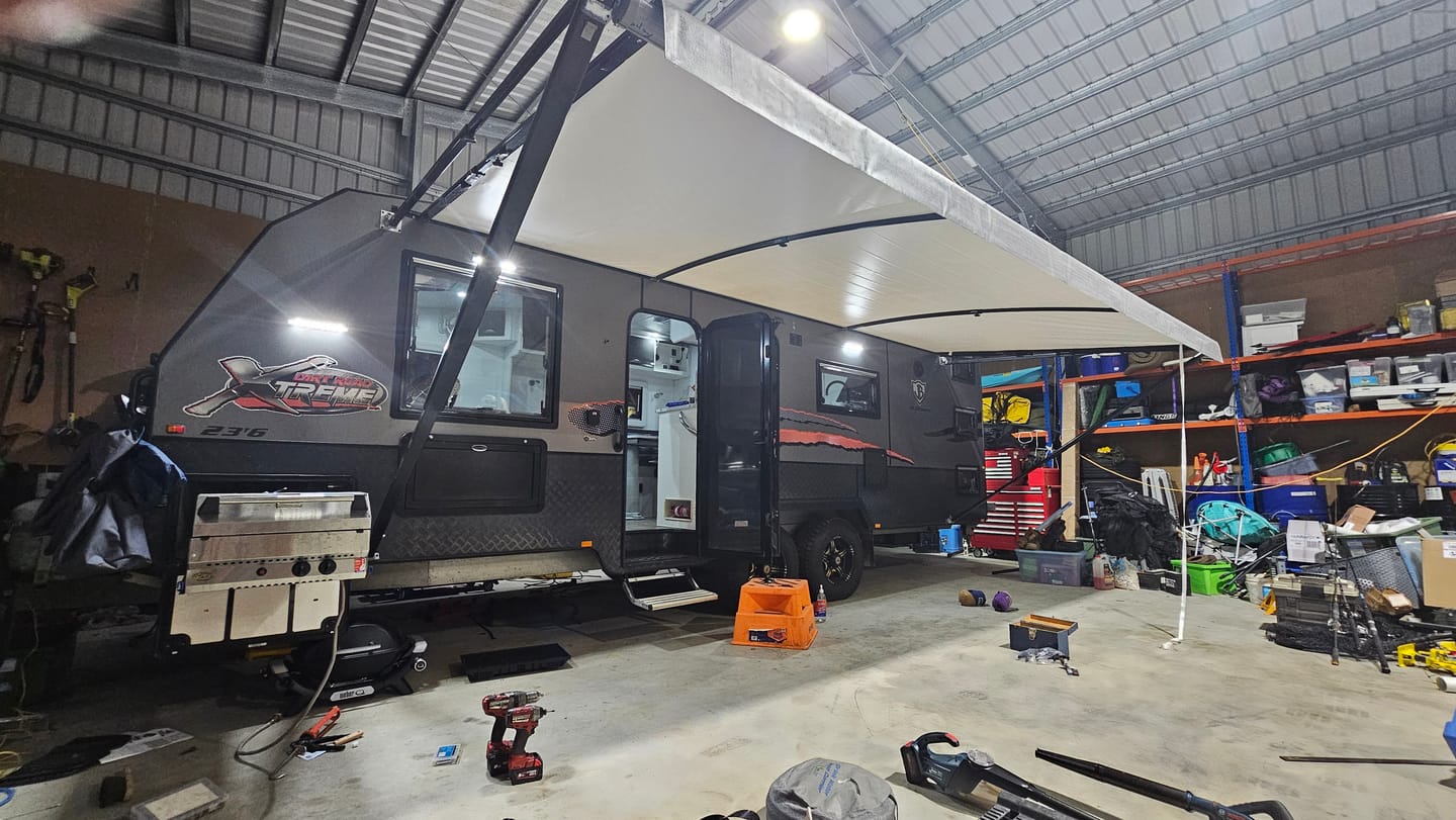 Customer photo review of Awning Replacement Vinyl - Grey Fade WA2006