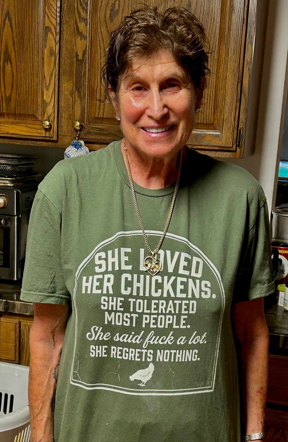 Customer photo review of She Loved Her Chickens T-Shirt