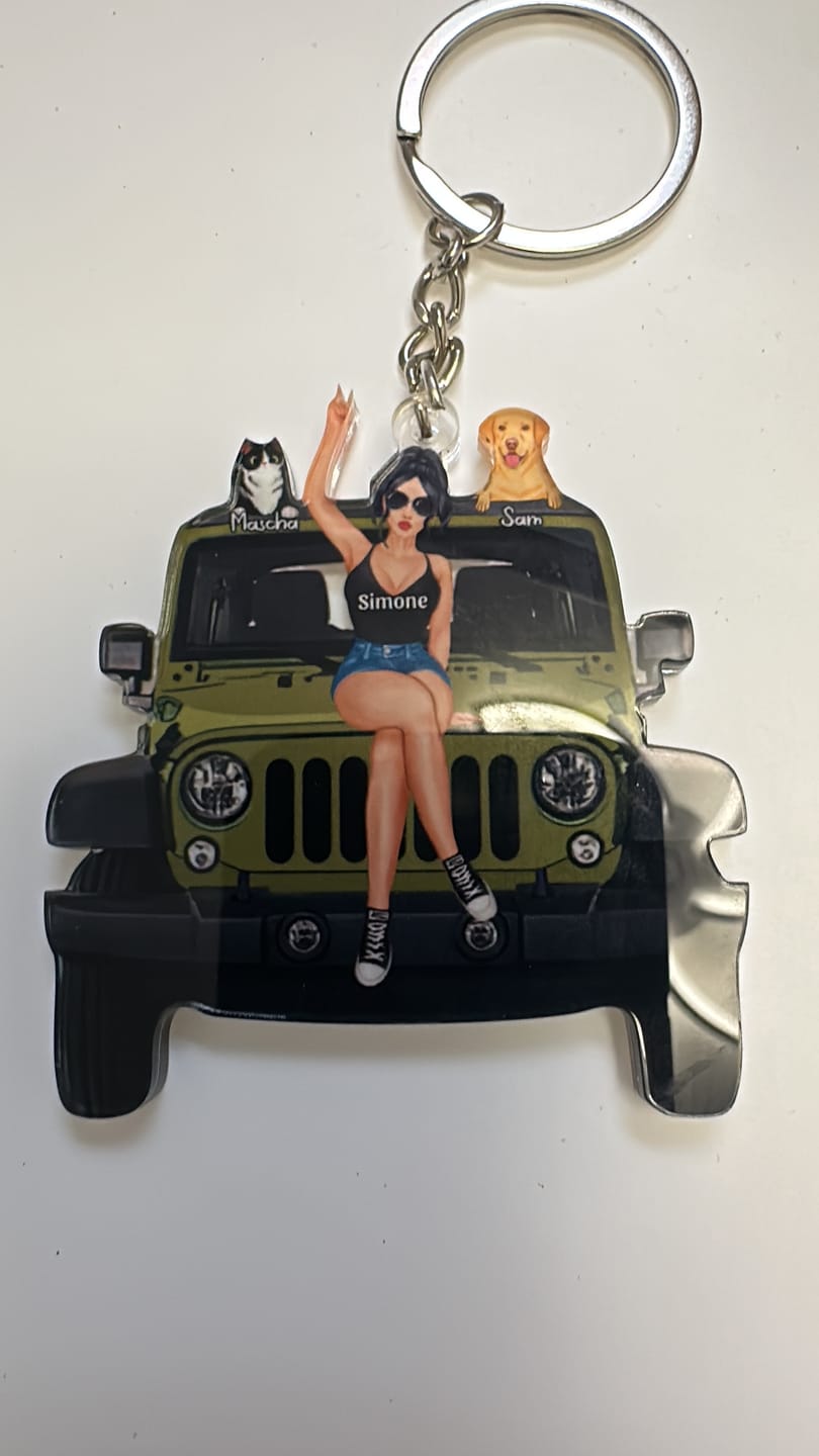 Customer photo review of Personalized A Girl With Off-Road Car And Dog Keychain Gift For Journey Girls