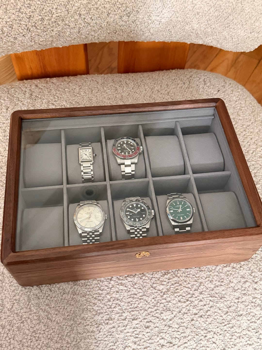 Customer photo review of Legacy Walnut Watch Collection Box With Glass Top
