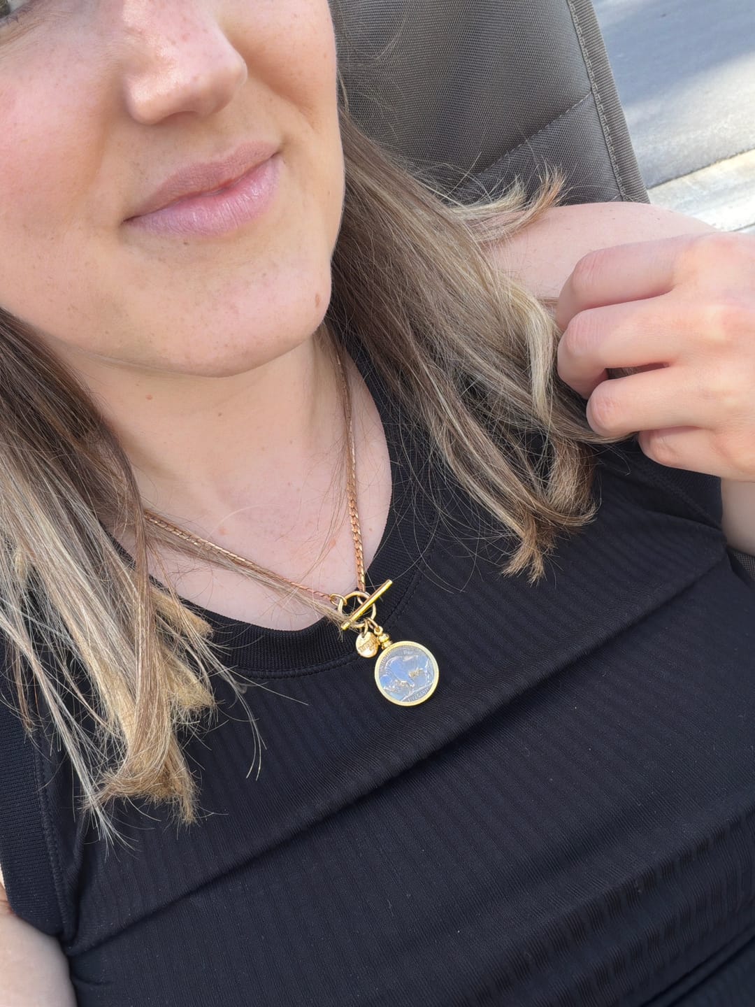 Customer photo review of Buffalo nickel necklace