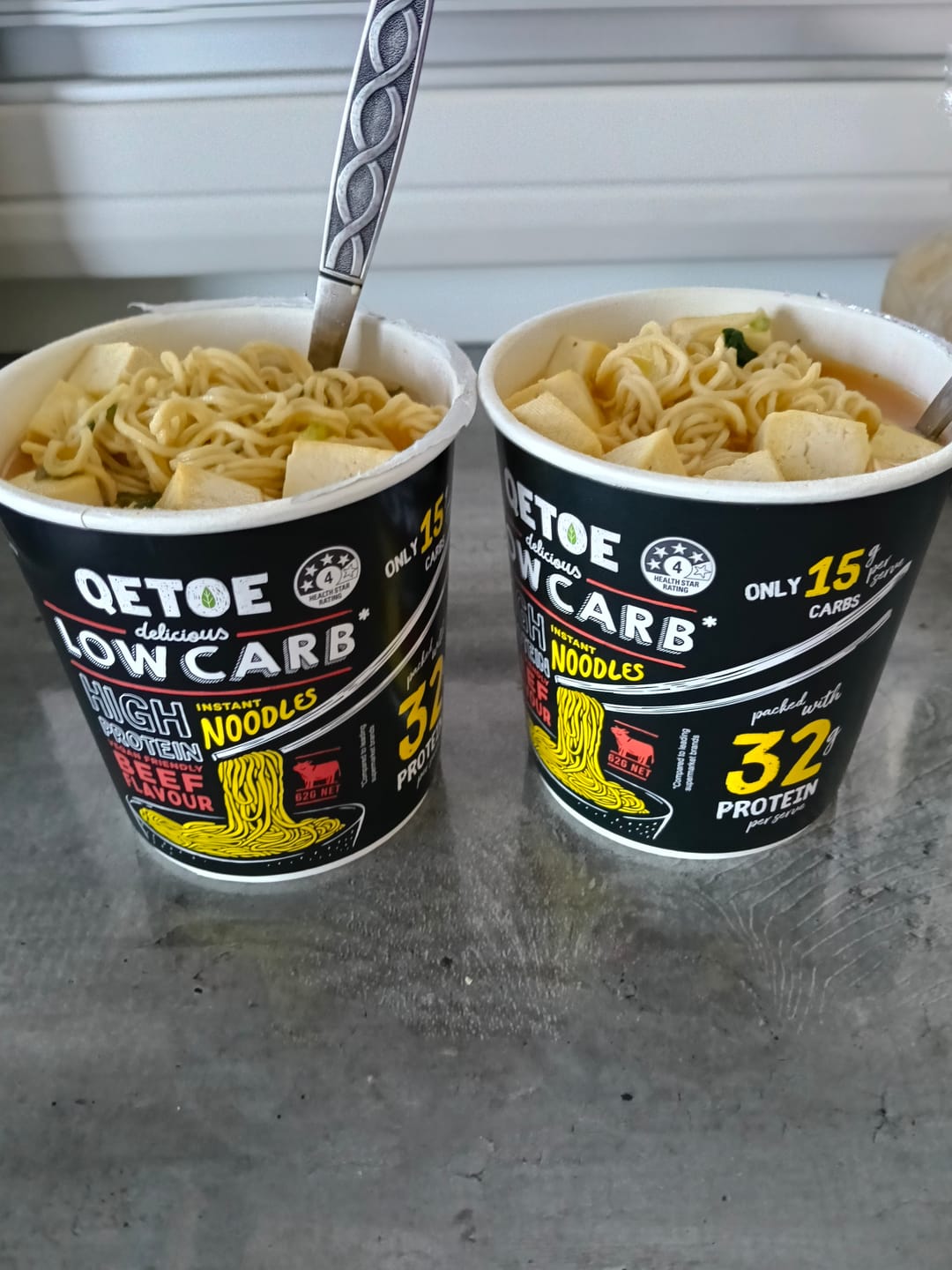 Customer photo review of Qetoe Low Carb High Protein Instant Cup Noodle - COMBO 12 PACK