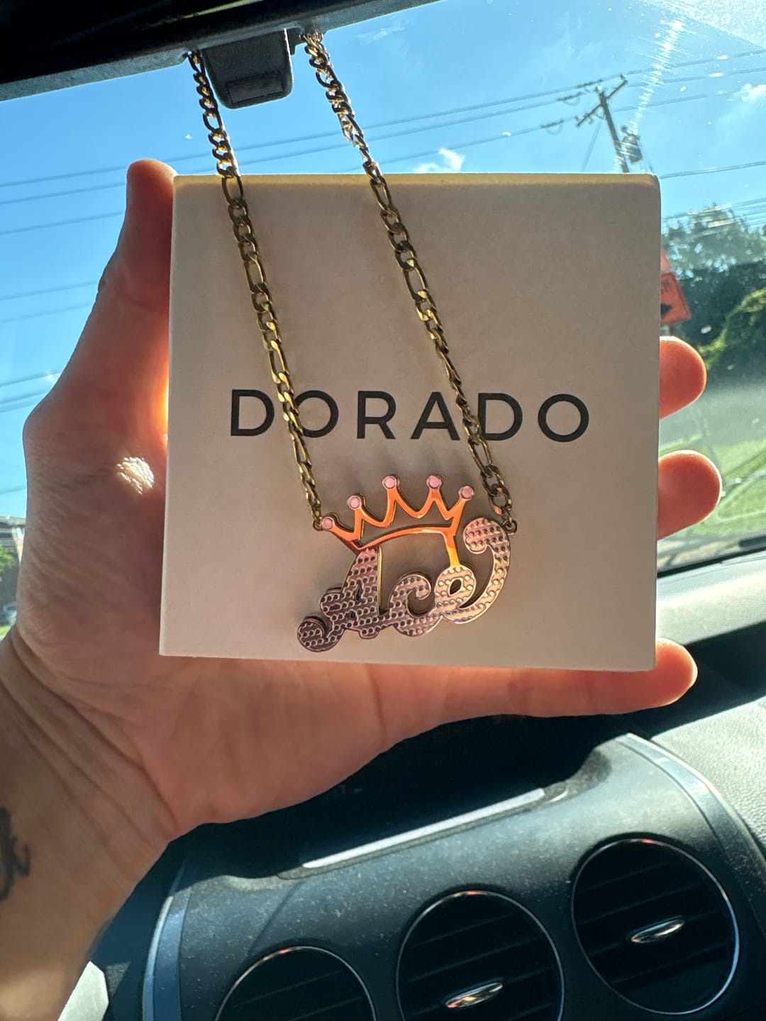 Customer photo review of Kids Double Plated Crown Name Necklace w/ Figaro Chain