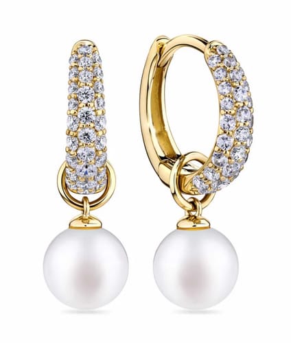 Customer photo review of Freshwater Pearl and Cubic Zirconia Huggie Earrings in 9ct Yellow Gold
