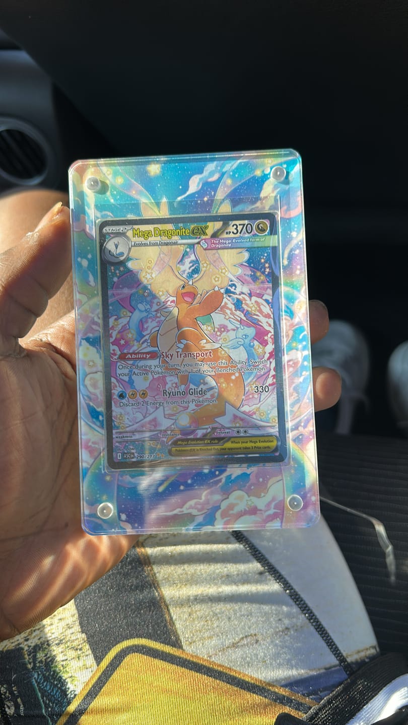 Customer photo review of Mega Dragonite EX SAR SIR Ascended Heroes Extended Art Display Cases