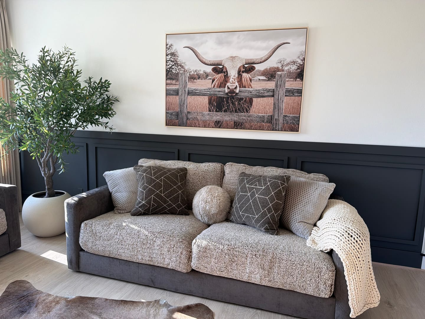 Customer photo review of Farmhouse Texas Longhorn Bull Canvas Wall Art, Western Ranch Cattle Photo Print