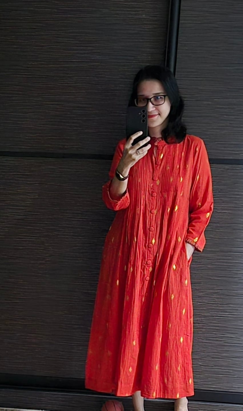 Customer photo review of Marigold Glow Pintuck Pleated Button Down Dress