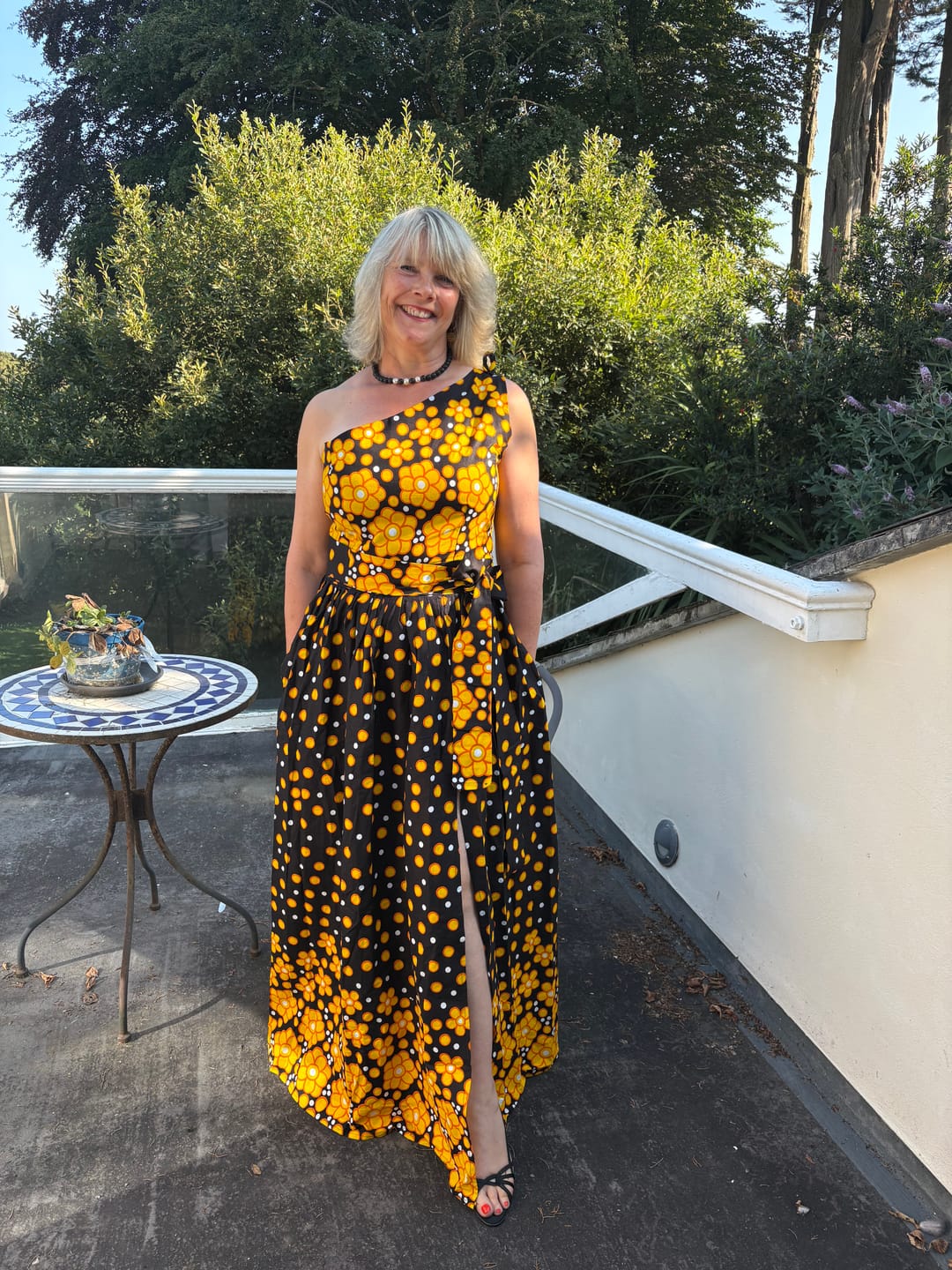 Customer photo review of Adeola Ankara Maxi Dress |Yellow and Black African Print