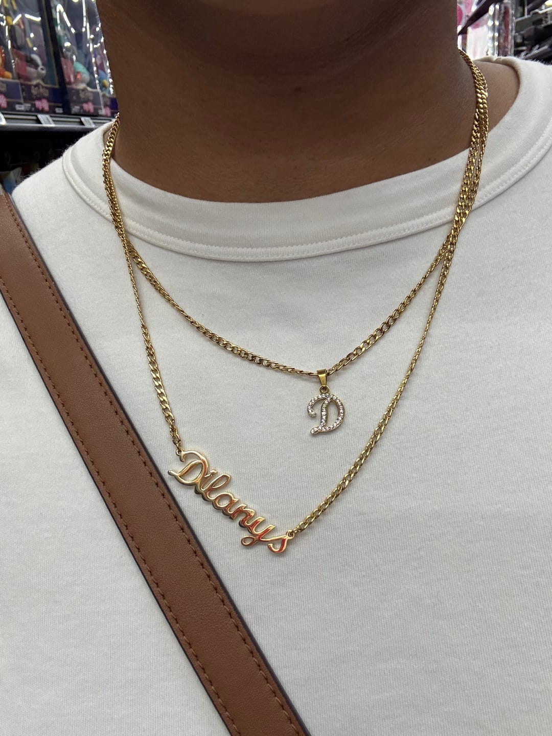 Customer photo review of Script Iced Letter Necklace