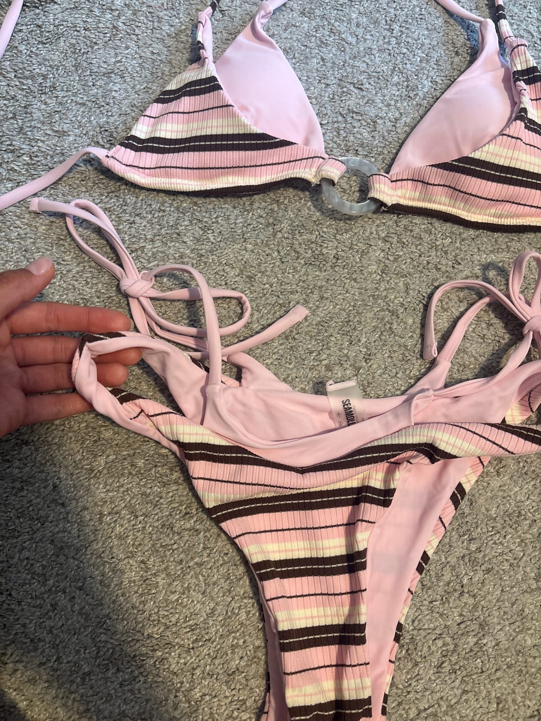 Customer photo review of Seamolly Contrast Color Striped O Ring Double Layer Bikini Set