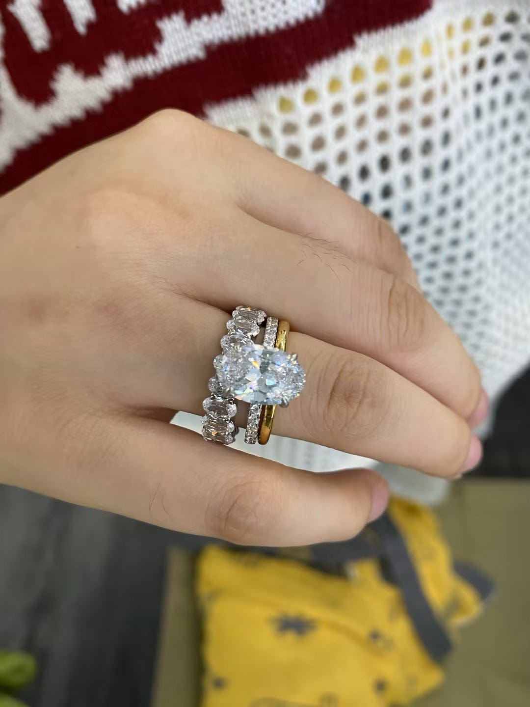 Customer photo review of S925 3PC 4.0Ct Oval Cut Wedding Ring Set Travel Ring For Her With Two Classic Wedding Bands