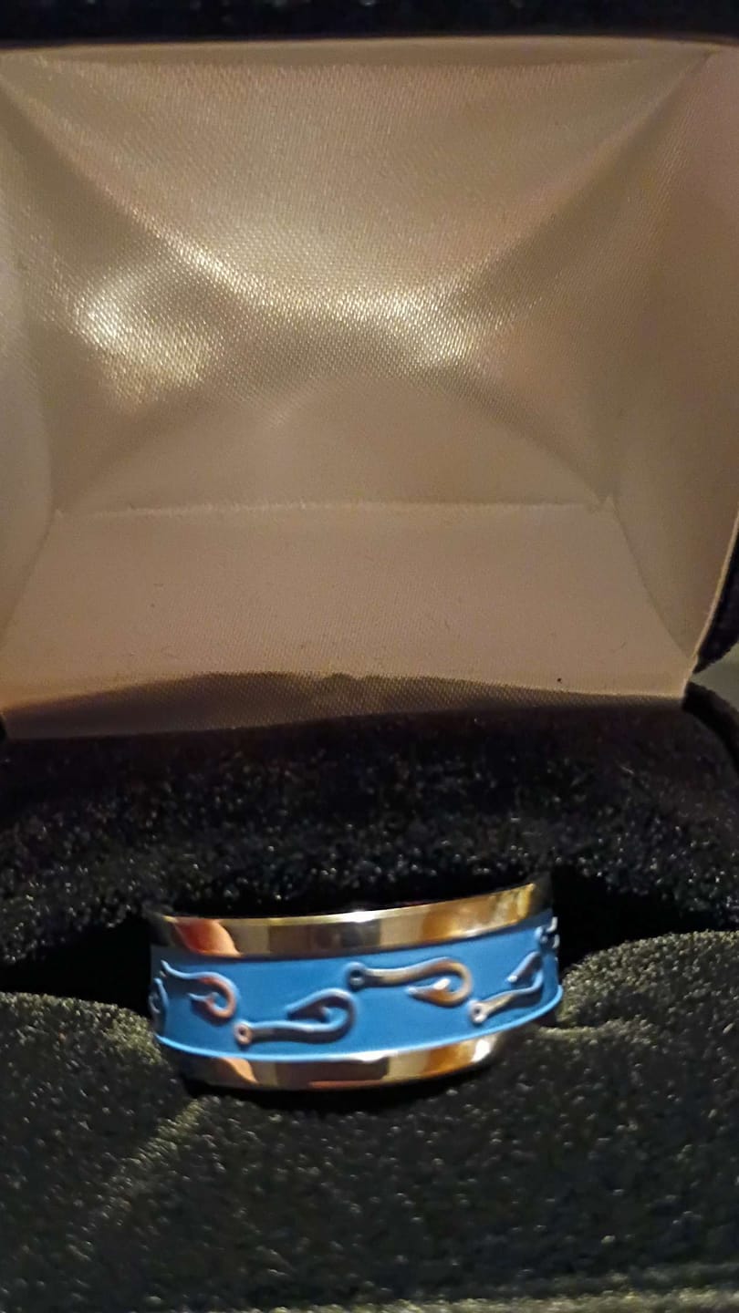 Customer photo review of Fish Hook Pattern Ring with Blue Background