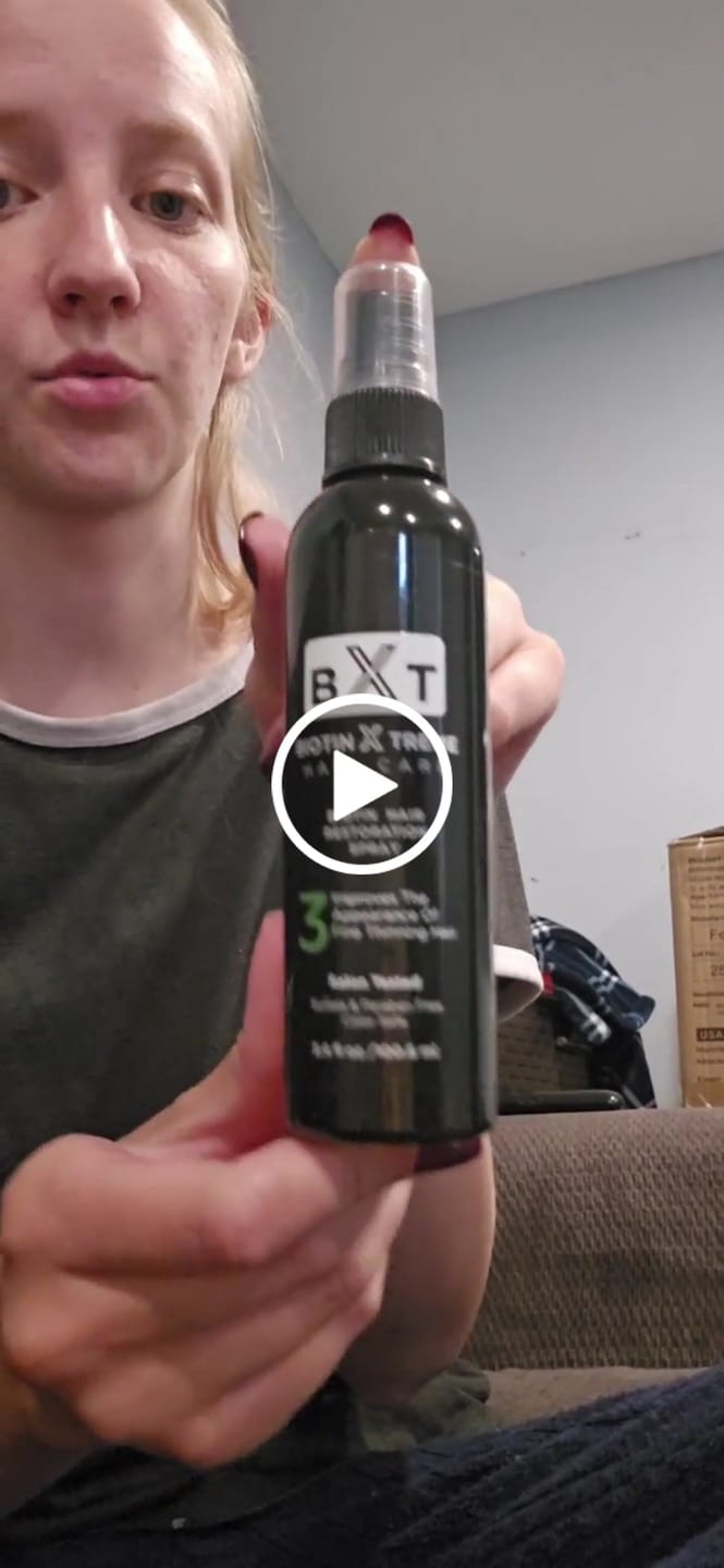 Customer video review of Natural Biotin DHT Blocker Spray - Best Hair Growth Spray for Men's and Women's Hair Loss and Thinning Hair