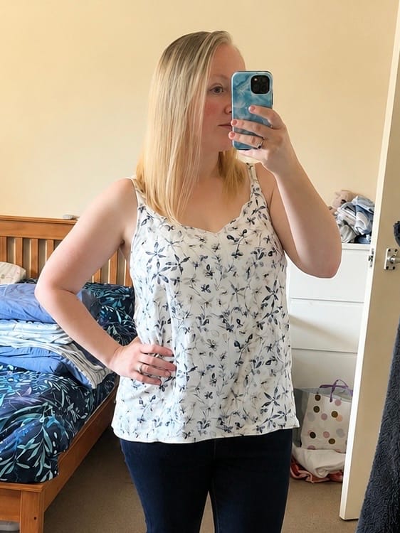 Customer photo review of Greyish Blue Blossom Linen Viscose Fabric