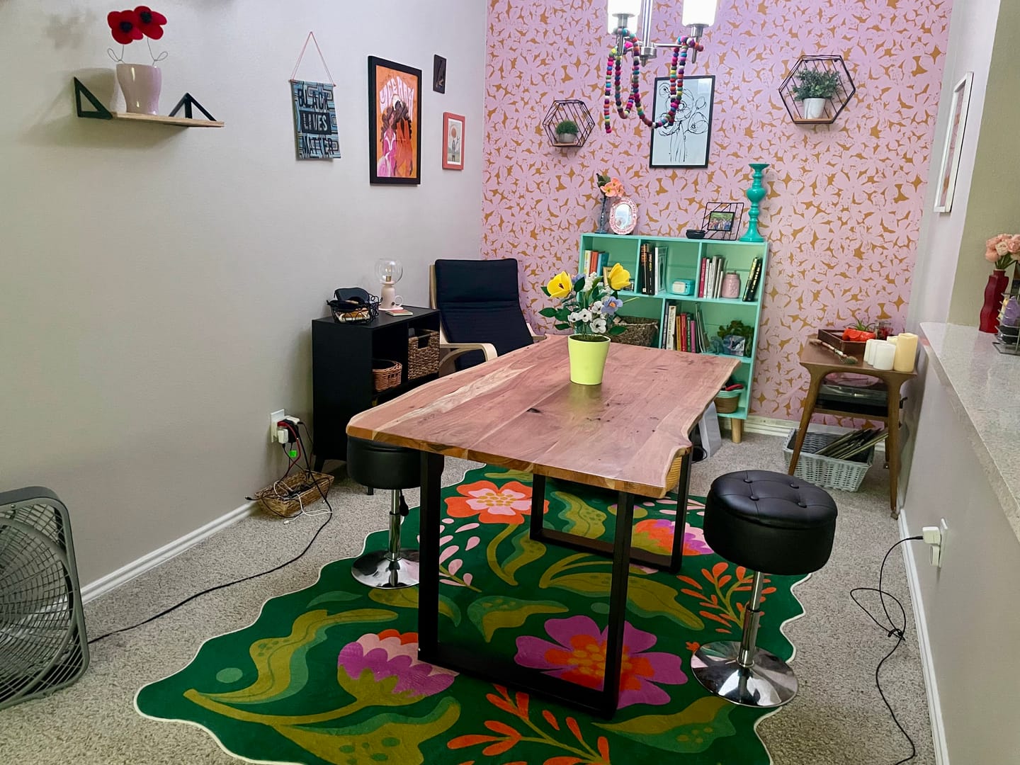 Customer photo review of Green Base Pink Floral Wavy Rug by Jessica Miller