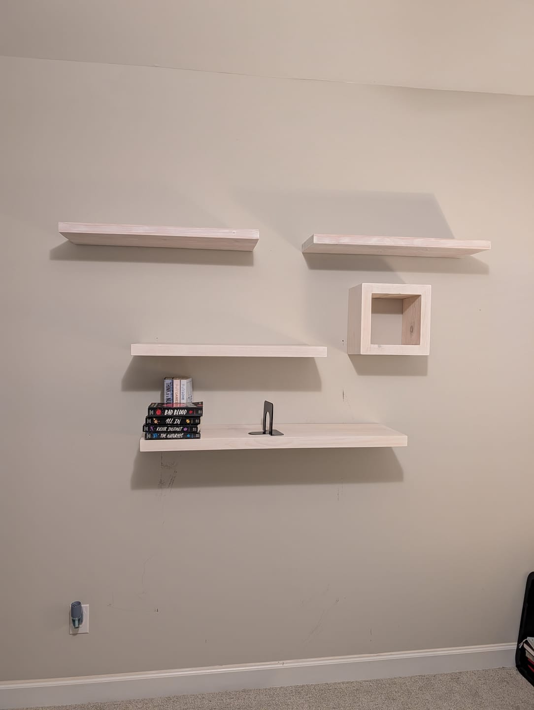 Customer photo review of Unstained Rustic Pine Floating Shelves (Ready To Stain or Paint)