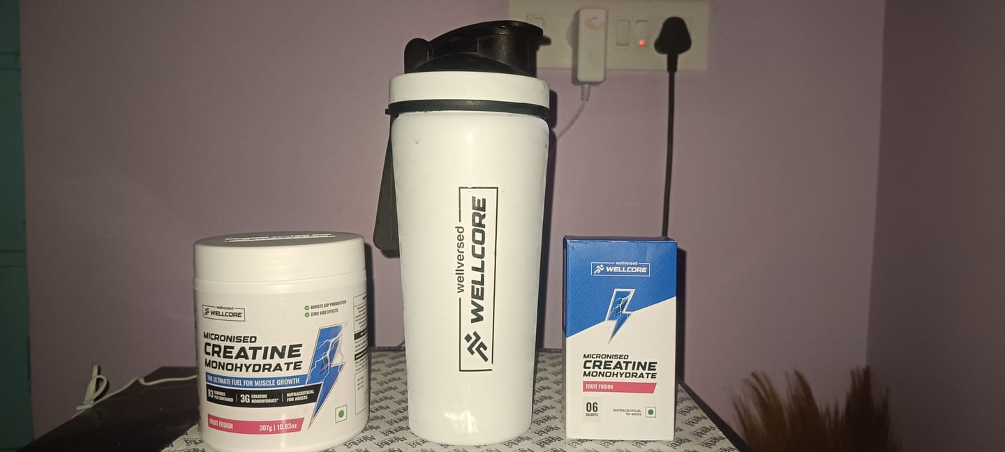 Customer photo review of Wellcore - Micronised Creatine Monohydrate (83 Servings, Fruit Fusion) + Premium Steel Shaker