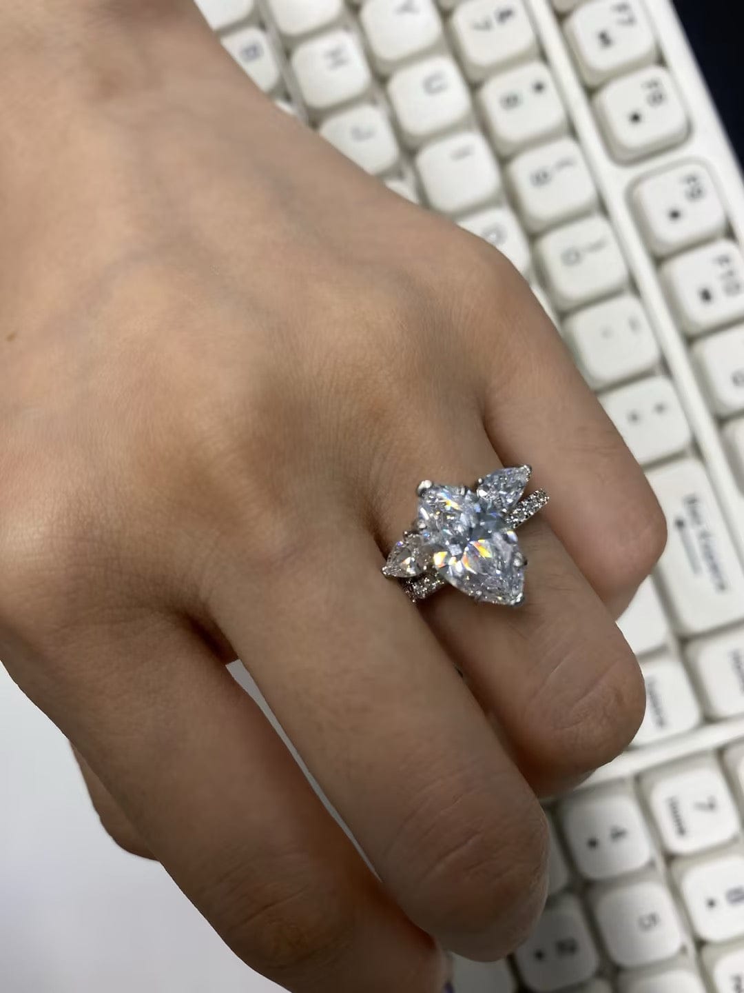 Customer photo review of S925 4.0Ct Marquise Cut Insert Wedding Ring Set For Women Stackable Ring Set In Sterling Silver