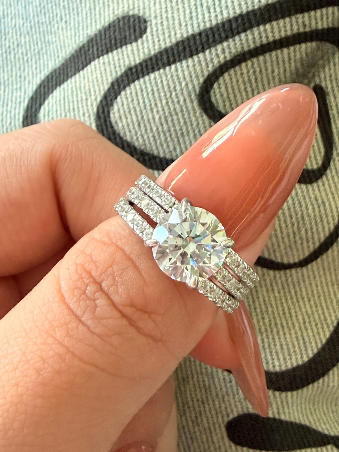 Customer photo review of S925 3PC Wedding Ring Set 2.0 Ct Round Cut With 2PC Half Eternity Wedding Band Stackable Wedding Rings