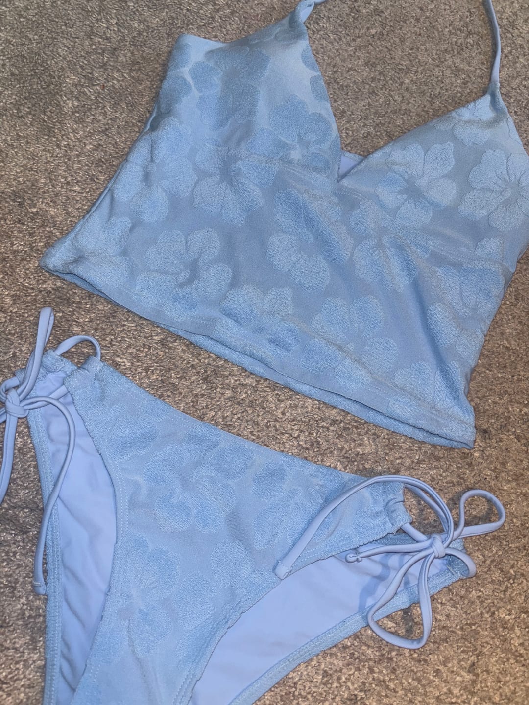 Customer photo review of Seamolly Terry Toweling Jacquard Floral Halter Tie Side Tankini Set