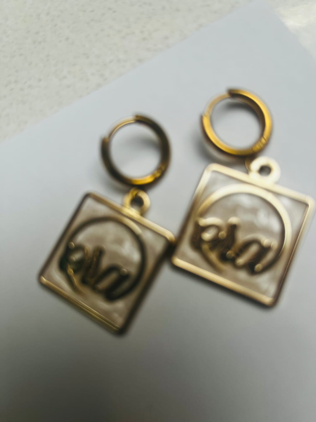 Customer photo review of Gold Pearl Square Drop Earring