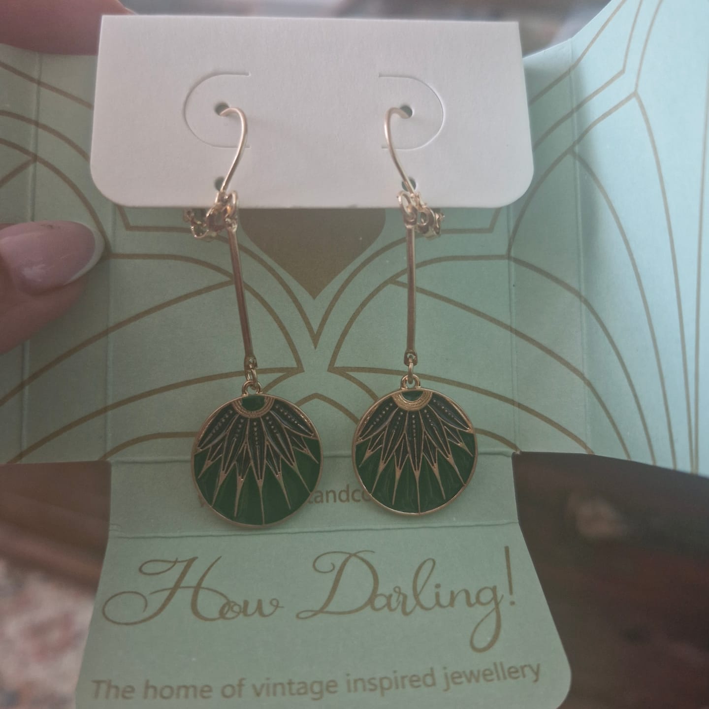 Customer photo review of Vintage Art Deco Earrings: Emerald Green Drop Earrings