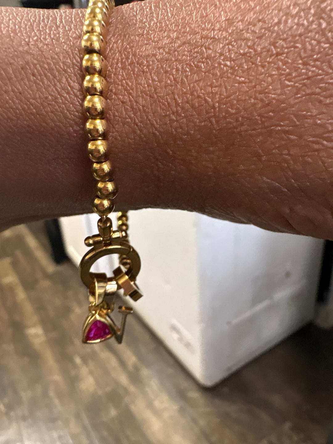 Customer photo review of Initial Birthstone w/ Beaded Bracelet