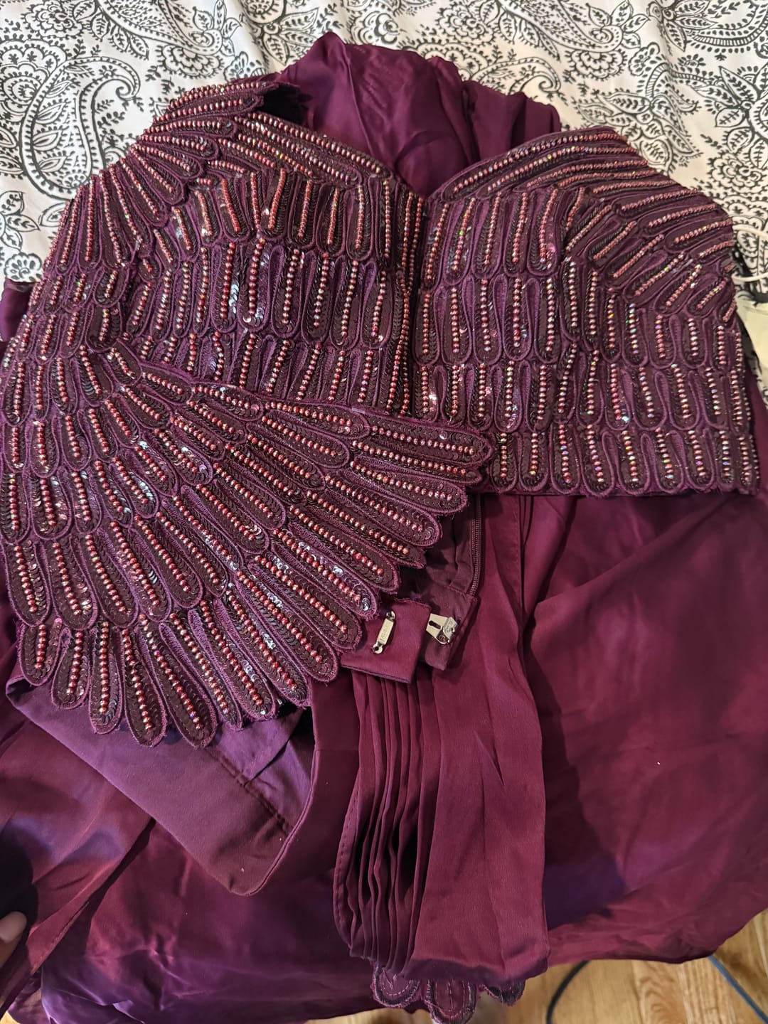 Customer photo review of Wine Draped Saree Luxe Set