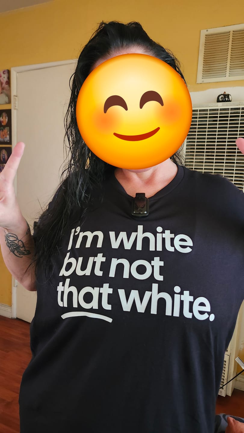 Customer photo review of I’m white but not that white Unisex Tee