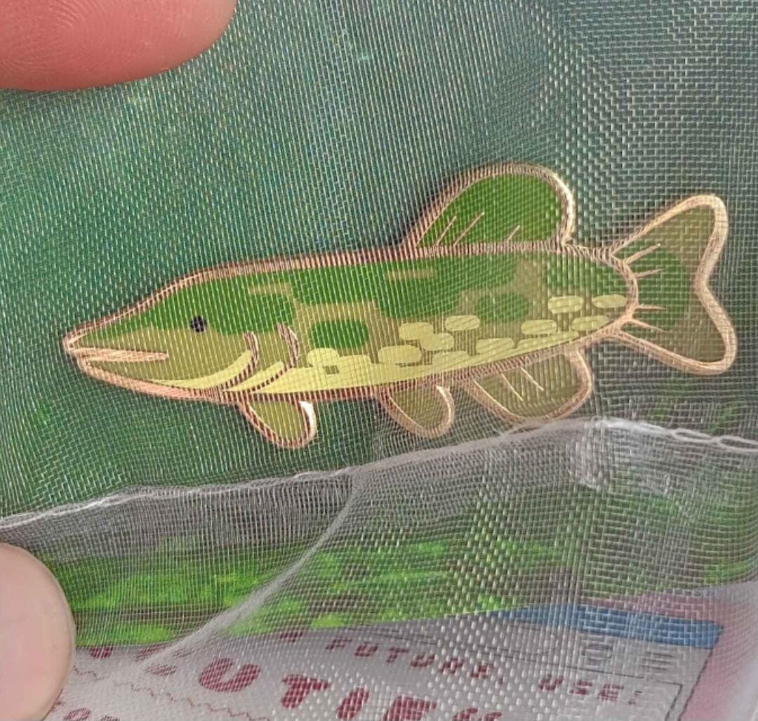 Customer photo review of lake fish enamel pins