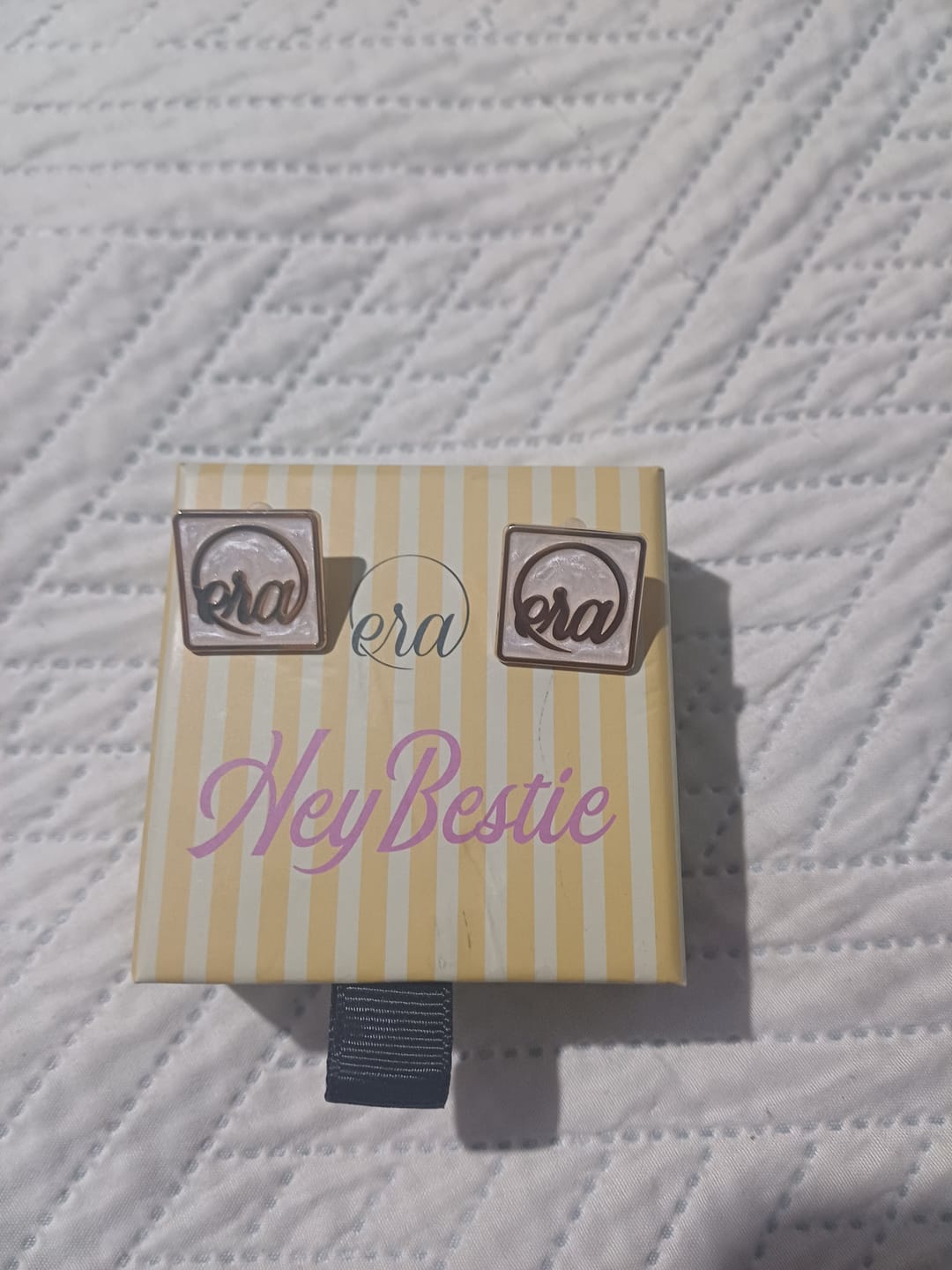 Customer photo review of Gold Pearl Square Earrings