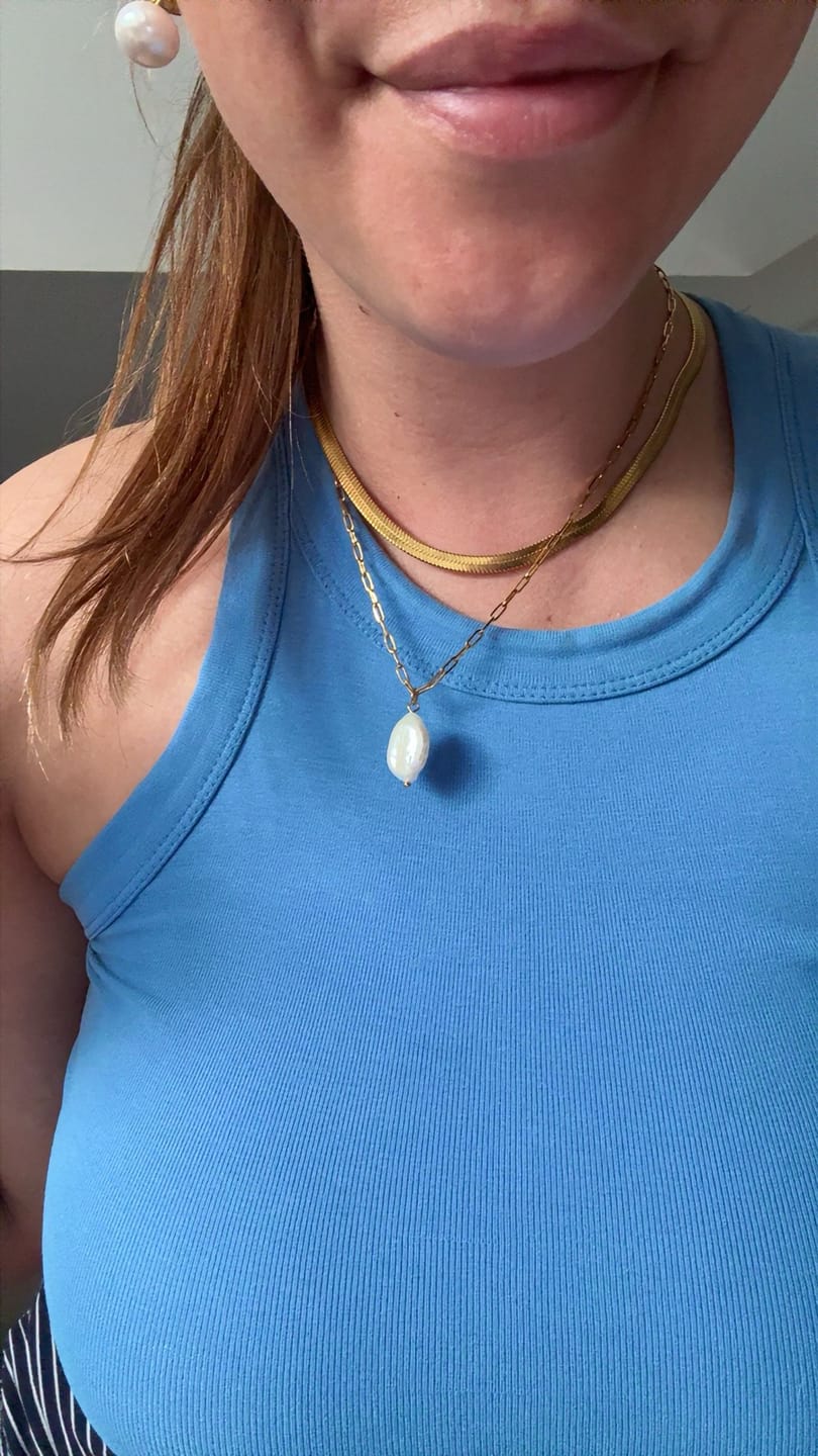 Customer photo review of Hanalei Pearl Coin Paperclip Necklace (Bundle)