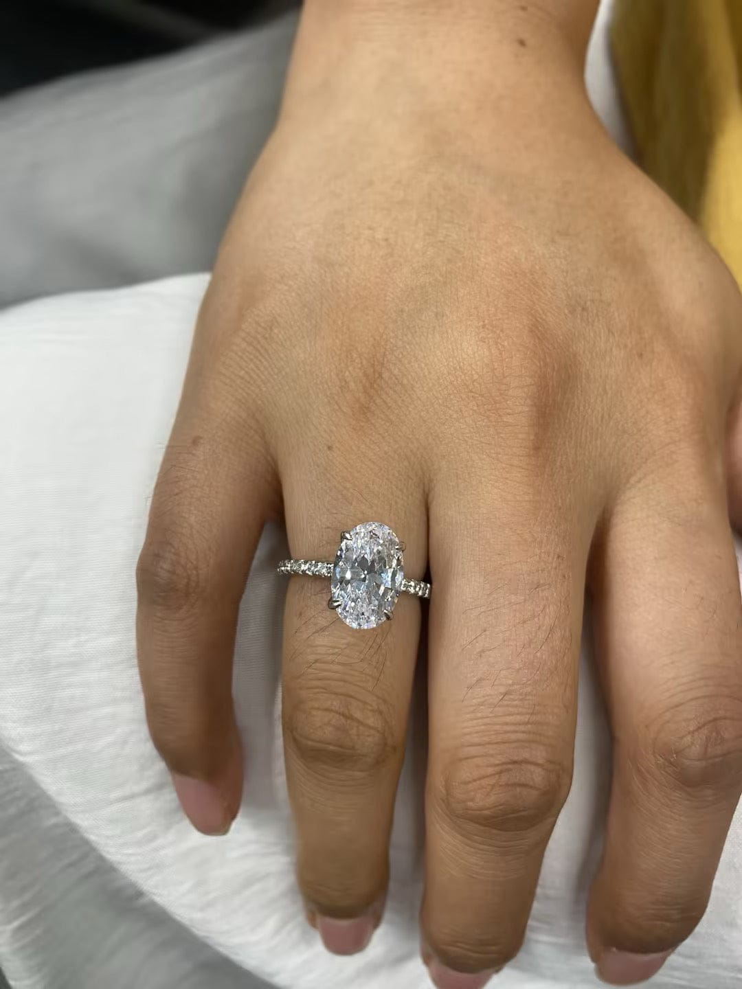 Customer photo review of S925 4.0Ct Oval Cut Classic Hidden Halo Pavé Engagement Ring Promise Ring