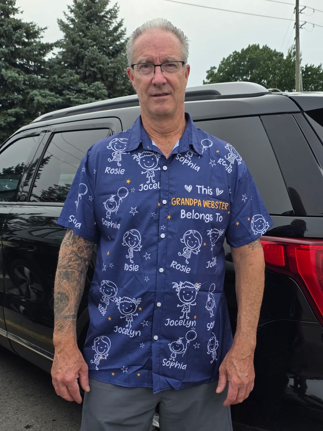 Customer photo review of Personalized Hawaiian Shirt- This Grandpa Belongs To Doodle