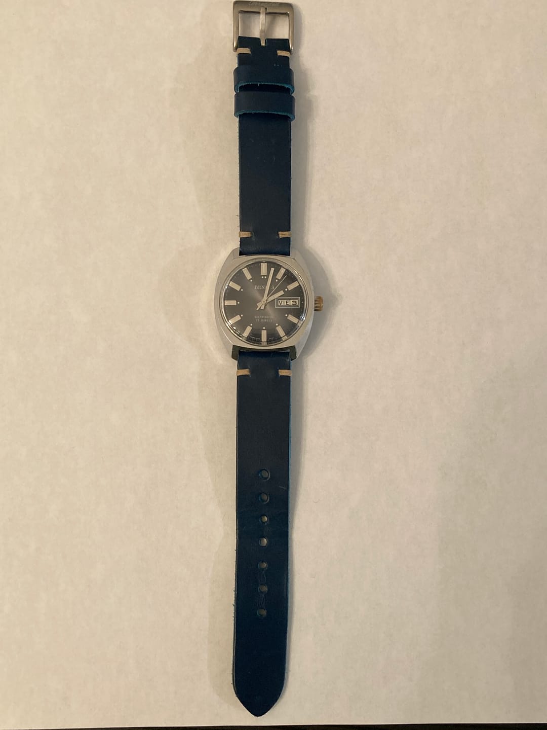 Customer photo review of Cobalt Buttero Italian Leather Watch Strap, Natural Thread