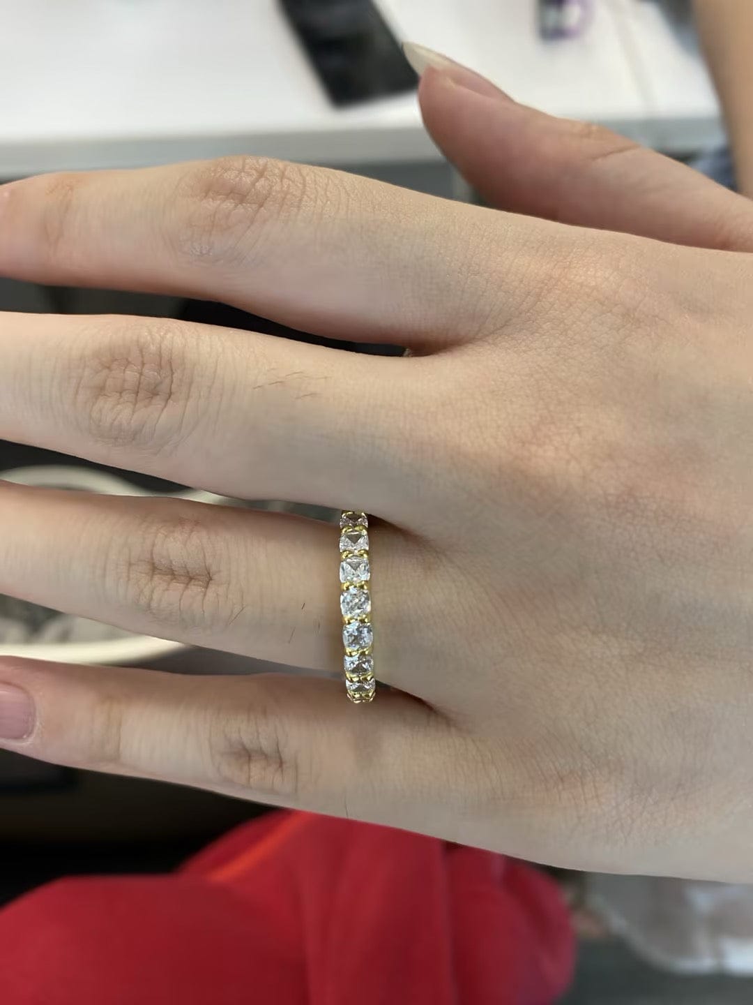 Customer photo review of S925 2.5 Carat Cushion Cut Women's Wedding Band In Sterling Silver Stackable Ring