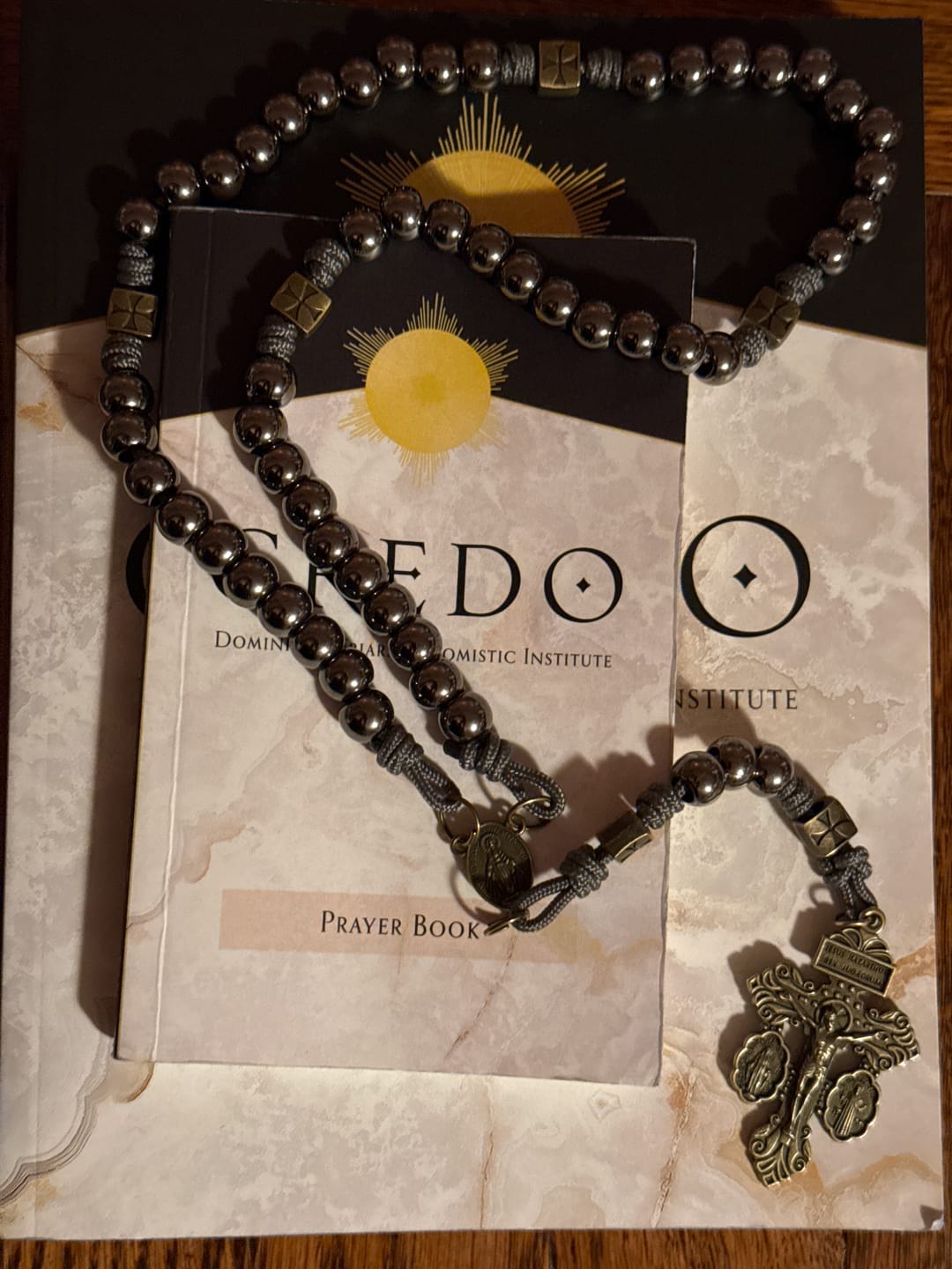 Customer photo review of FREE Today: Miraculous Medal & Crucifix of 8 mm Round Silver Black Gallstone Nylon Cord Rosary