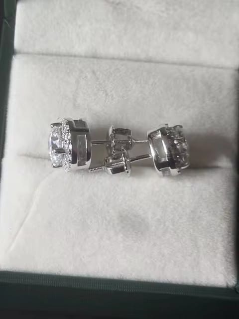 Customer photo review of Screw Back S925 4MM to 10MM Halo Moissanite Diamond Style Earrings With VVS Moissanite