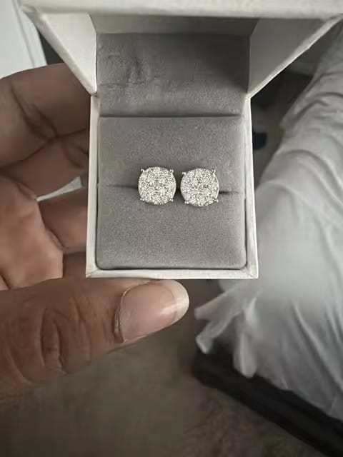 Customer photo review of VVS Moissanite Earrings Screw Back For Men Iced Out 925 Silver