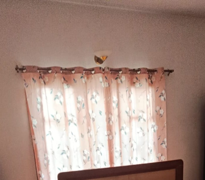 Customer photo review of PINK DAISY WINDOW CURTAINS