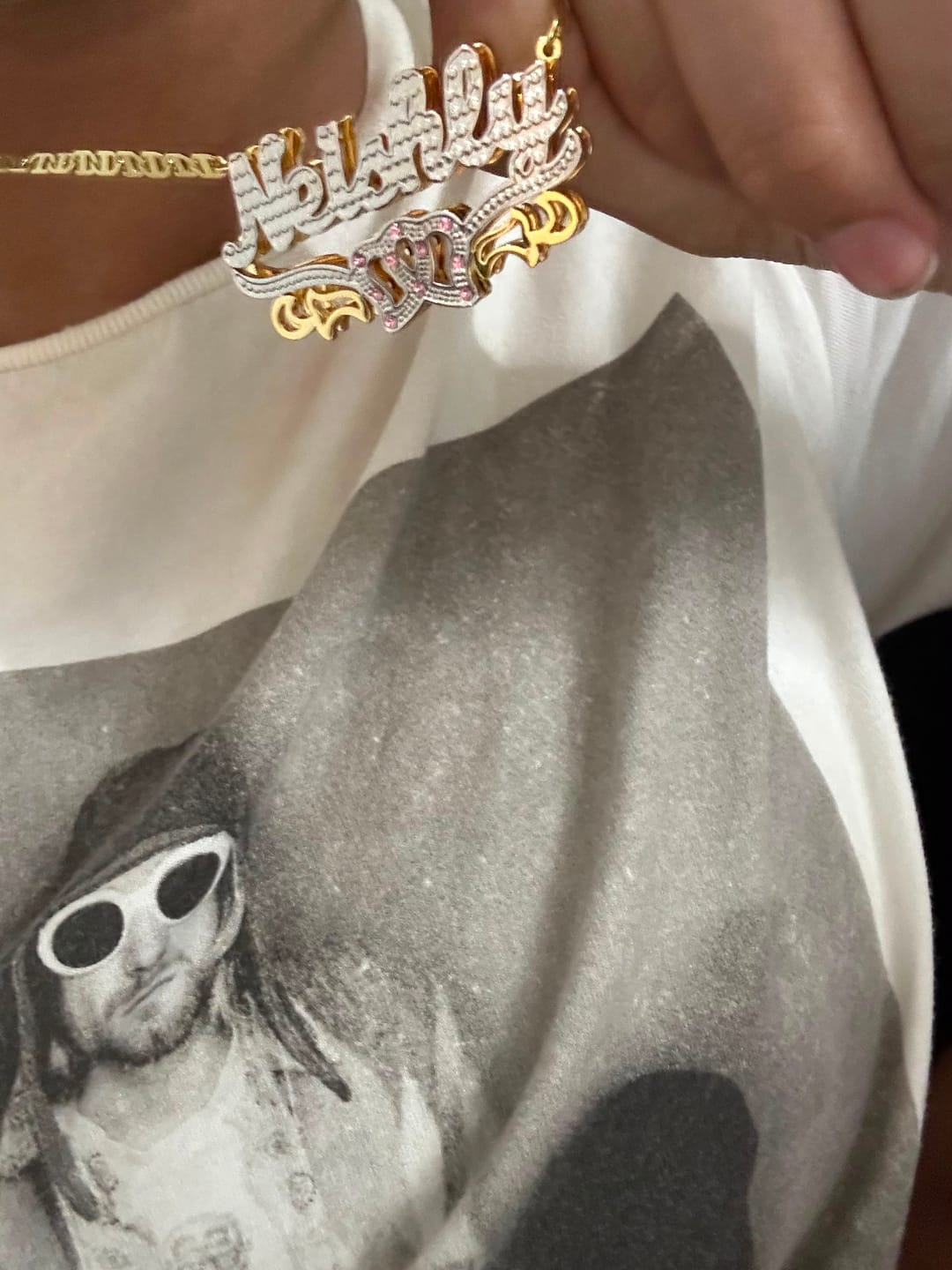 Customer photo review of Double Plated Double Heart Name Necklace w/ Clip Chain