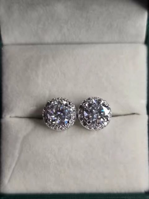 Customer photo review of Screw Back S925 4MM to 10MM Halo Moissanite Diamond Style Earrings With VVS Moissanite