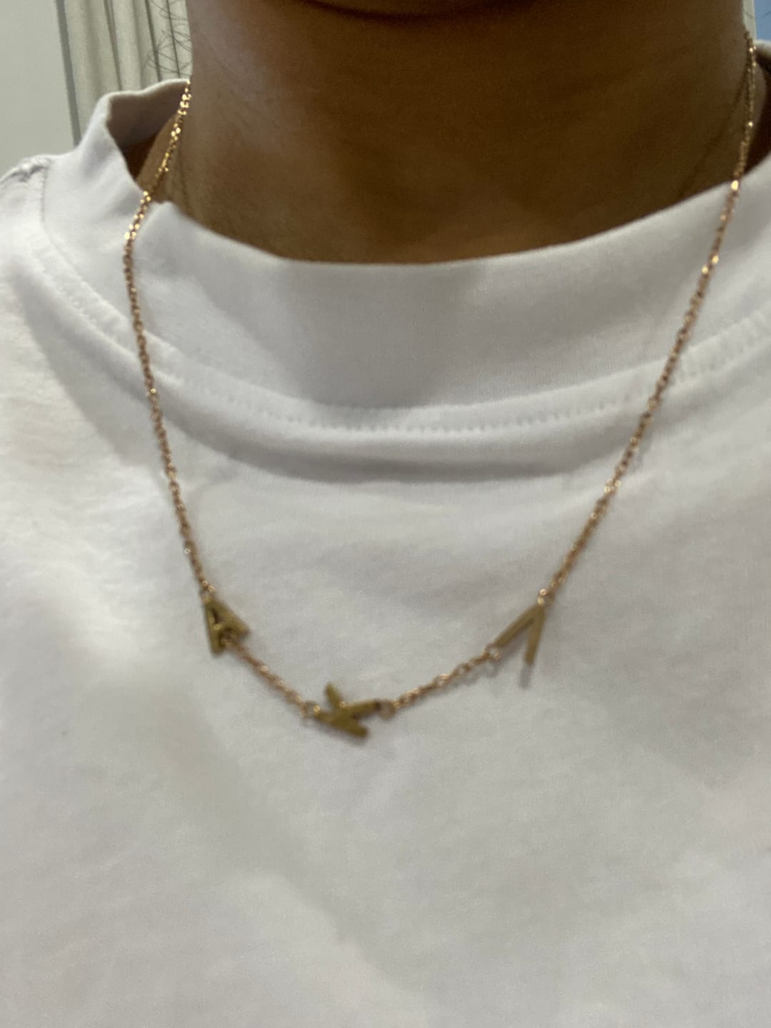 Customer photo review of Sideways Pave Letter Necklace