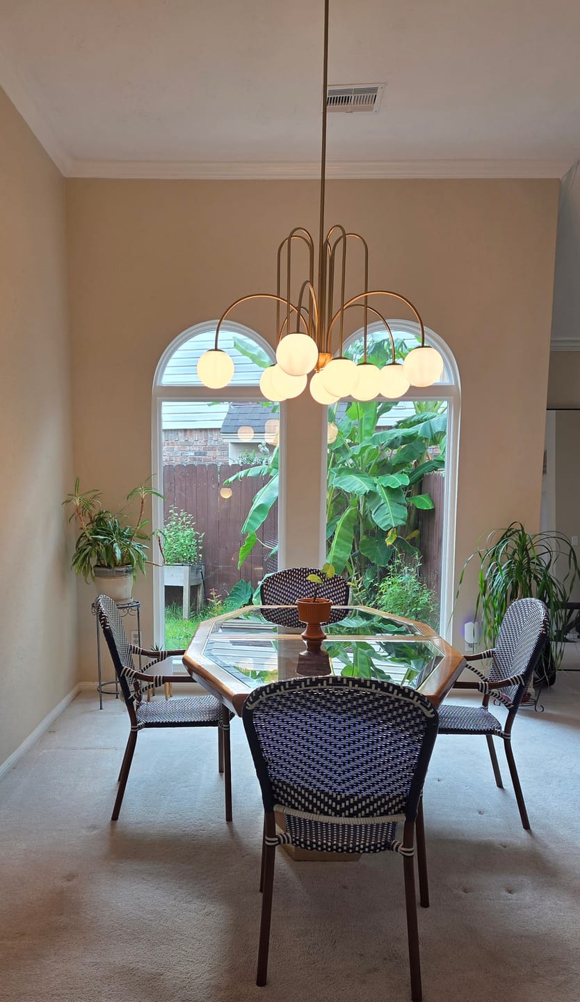Customer photo review of 10-Light Frosted Glass Globe Bubble Chandelier