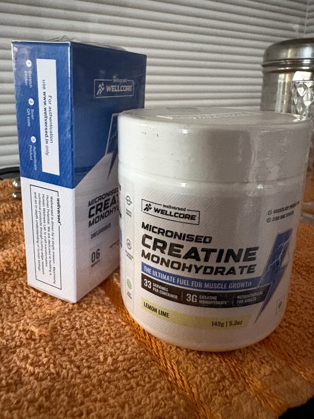 Customer photo review of Wellcore Creatine Monohydrate Powder (307g, 83 Servings, Fruit Fusion) + Dynamite Pre-Workout Powder (210g,15 Servings, Valencia Orange)