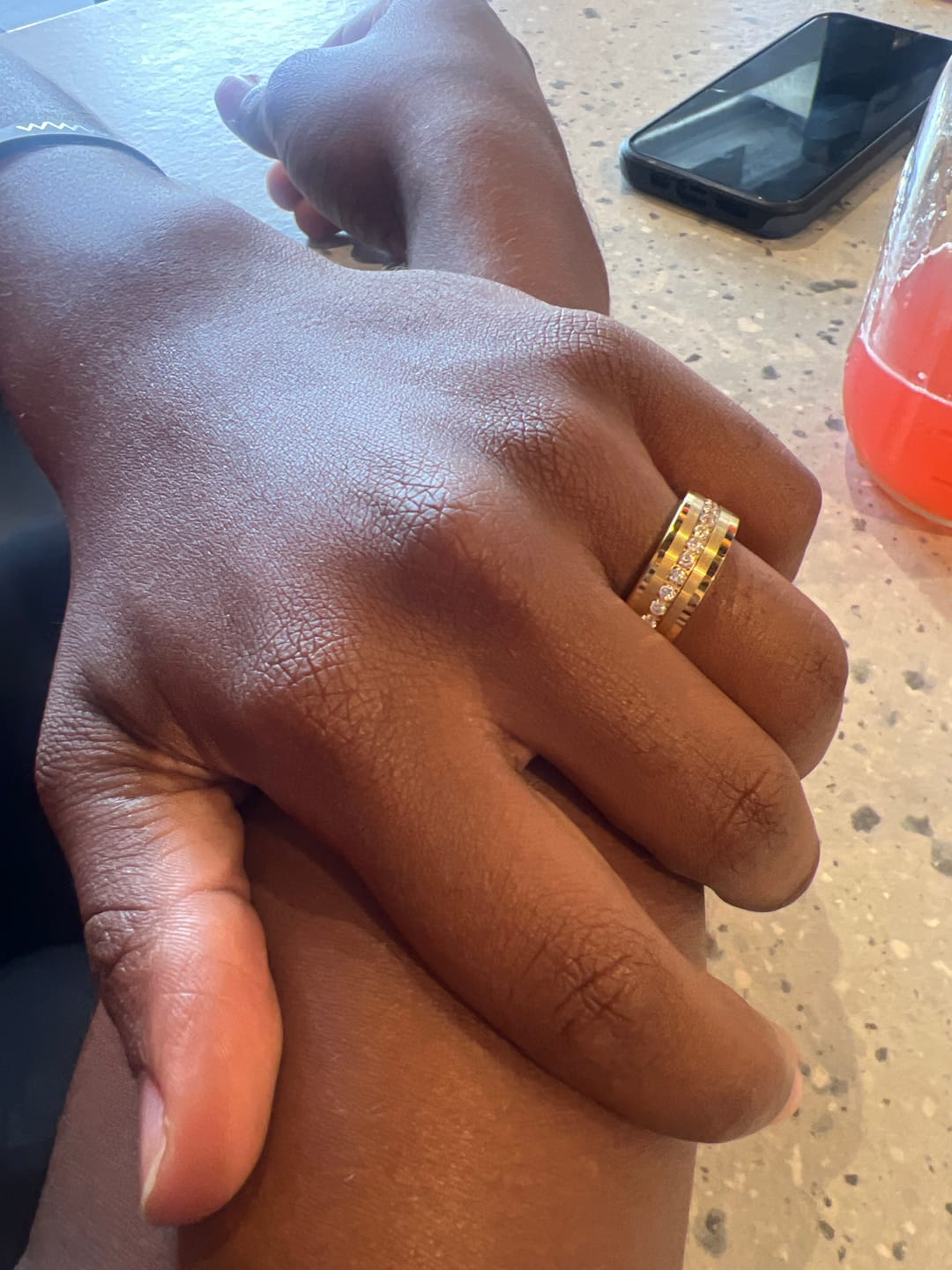 Customer photo review of 8mm - Men's Tungsten Wedding Band, CZ Diamond Ring, Comfort Fit Ring, Yellow Gold Ring,