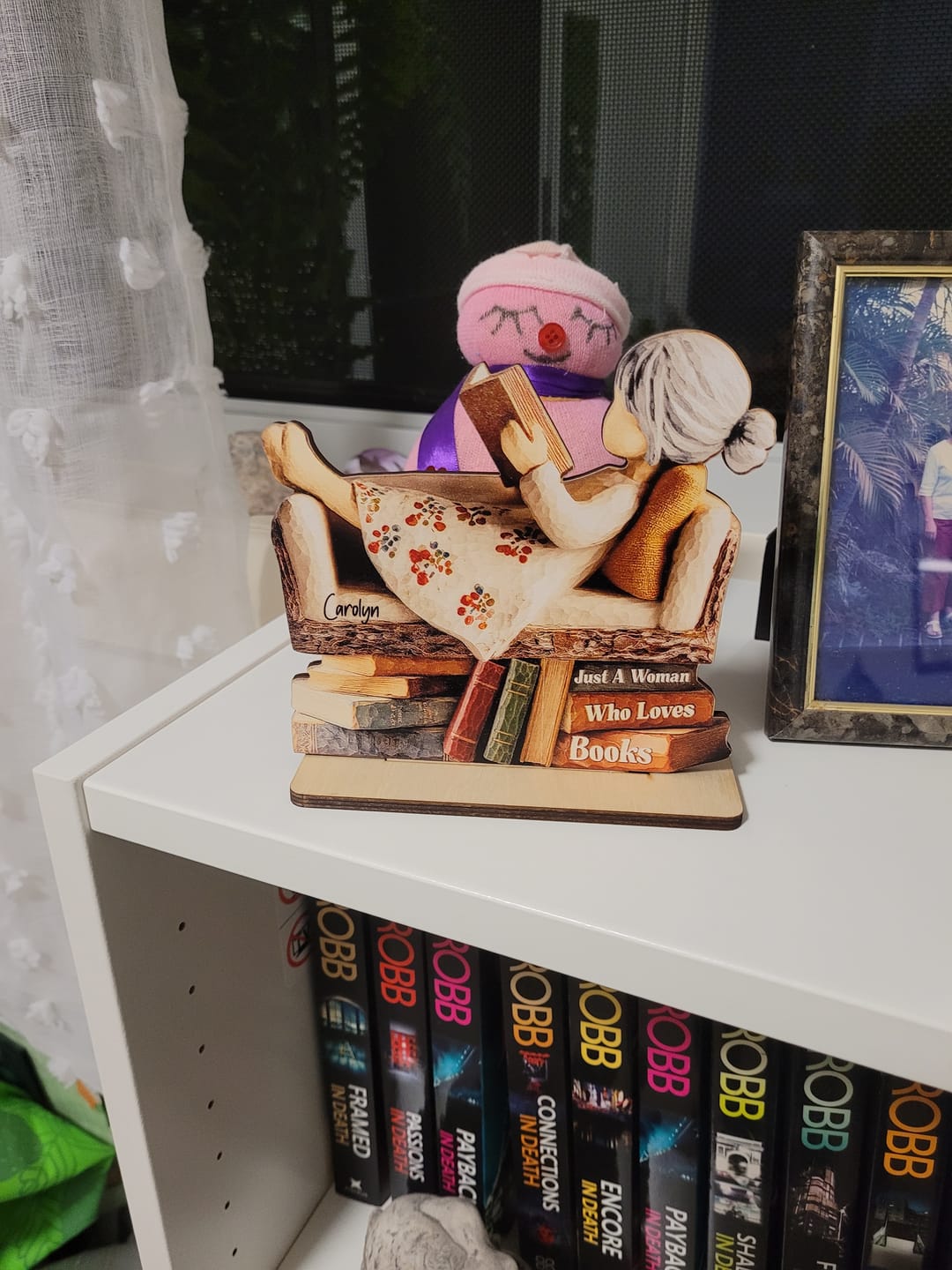 Customer photo review of Man Woman Book Lover Reading Book On Sofa - Personalized Standing Wooden Plaque