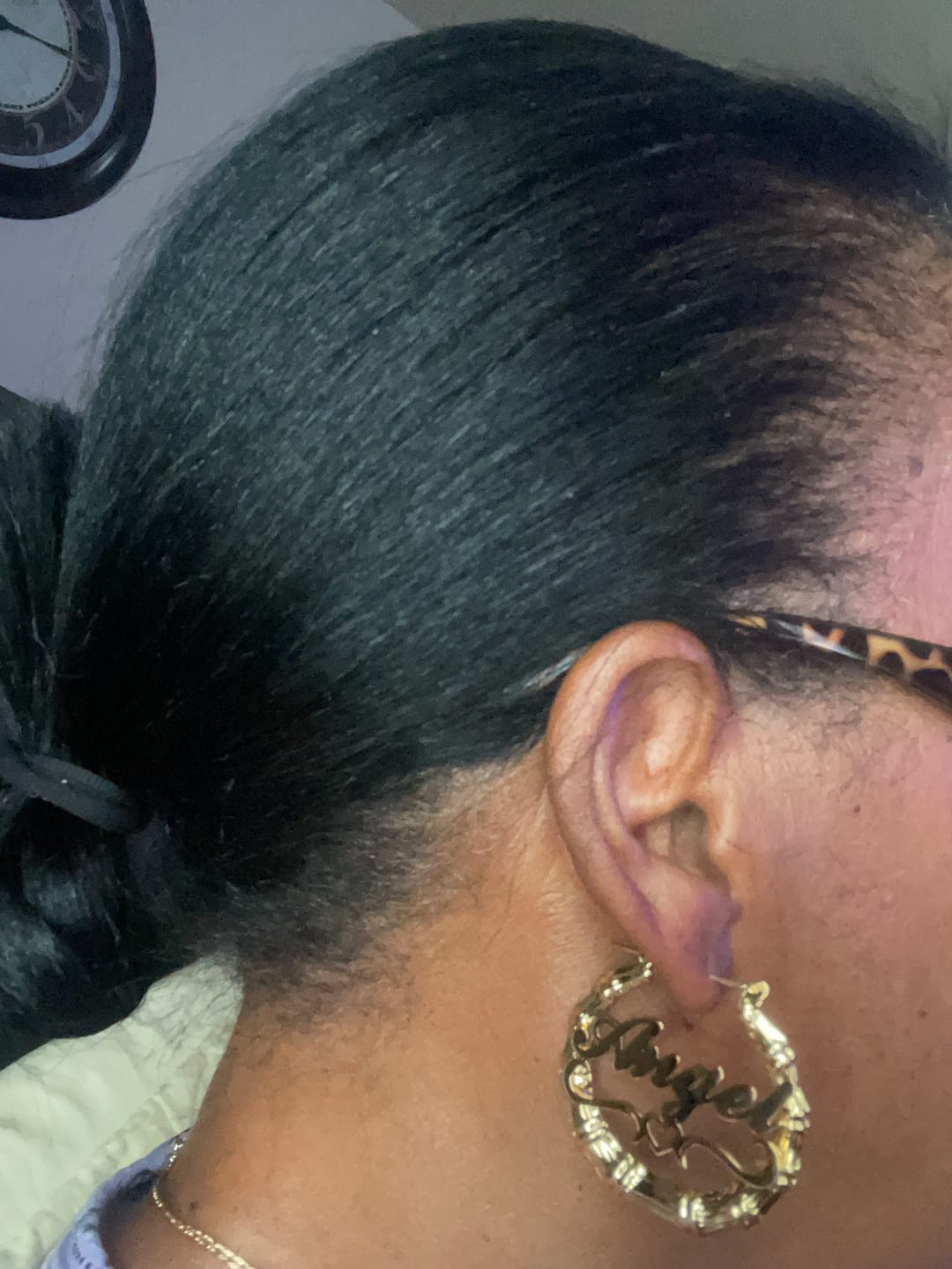 Customer photo review of Heart Outline Bamboo Name Hoop Earrings