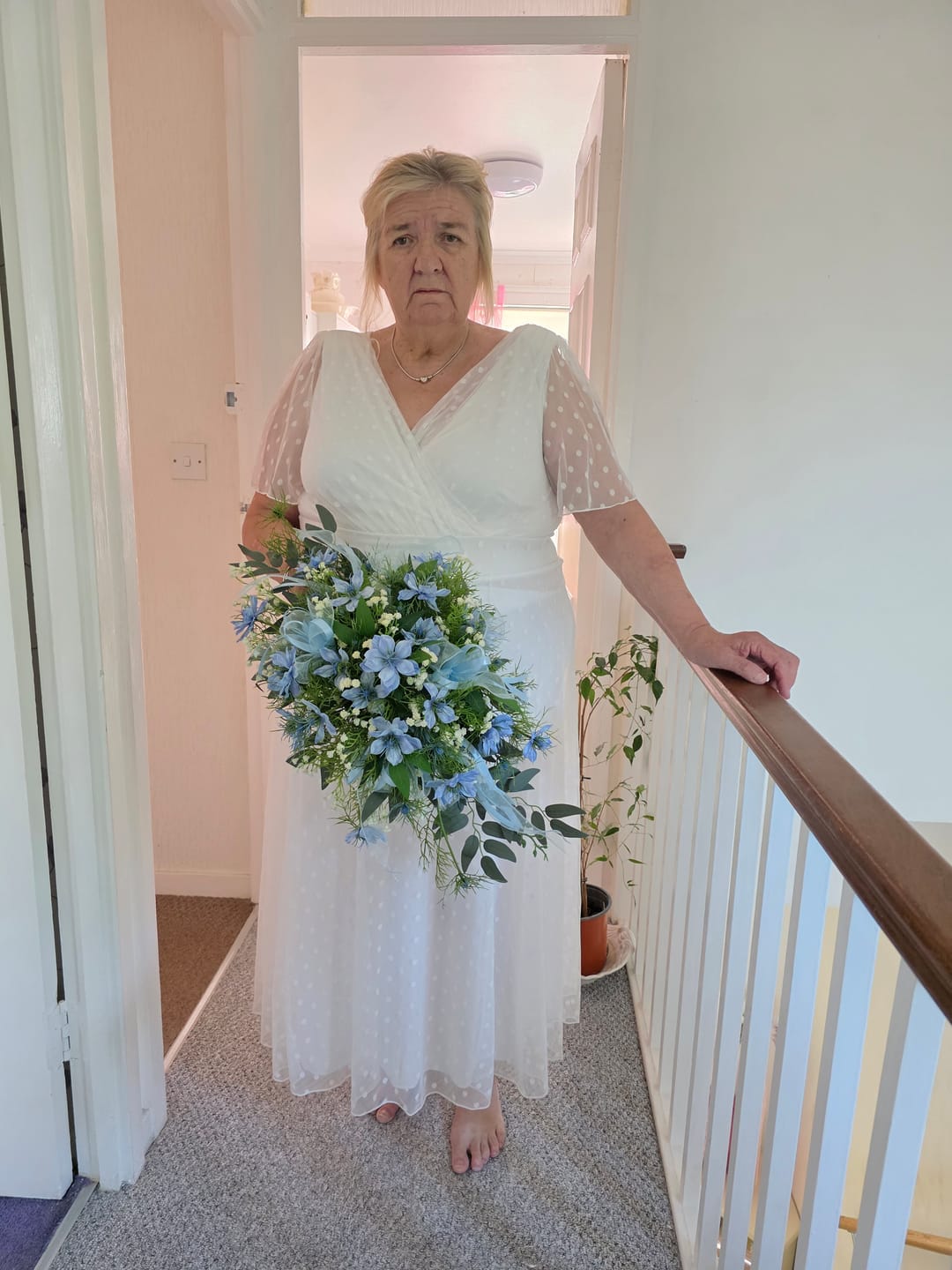 Customer photo review of Petite Isabelle Ivory Dobby Spot Float Sleeve Maxi Dress