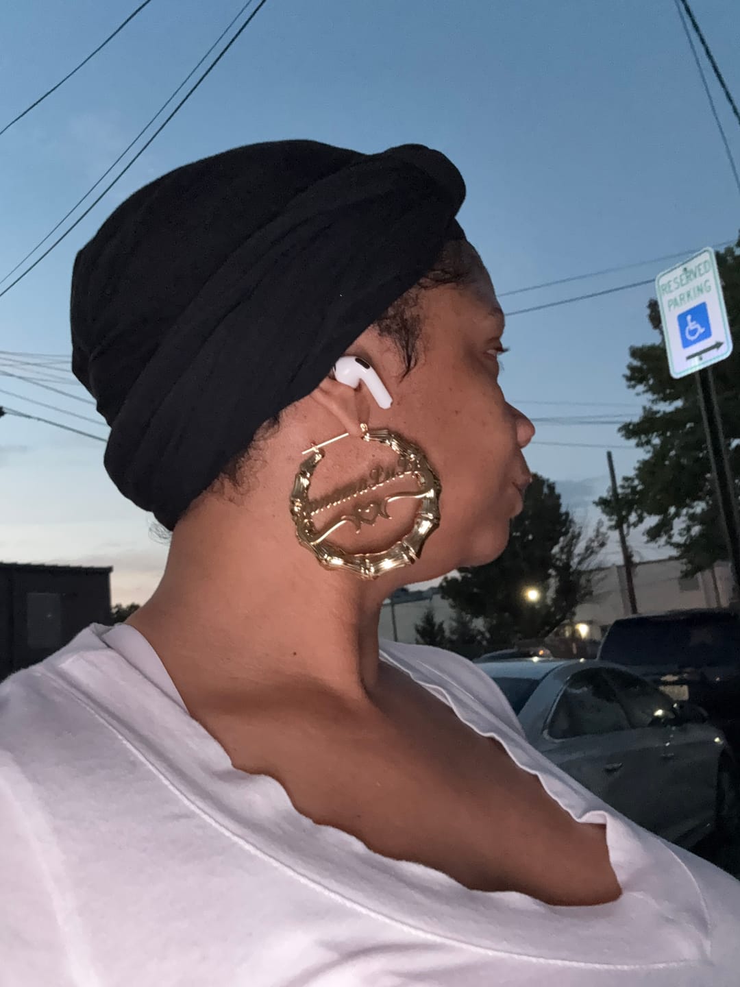Customer photo review of Heart Outline Bamboo Name Hoop Earrings